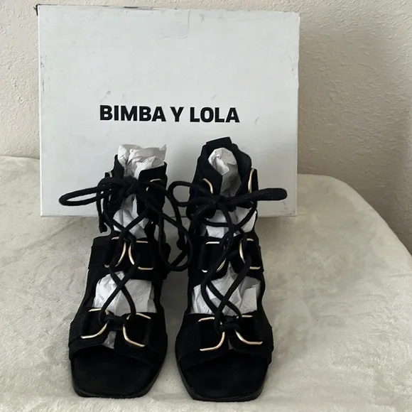 BIMBA Y LOLA strappy suede black sandals Sz 6 - Picture 2 of 10